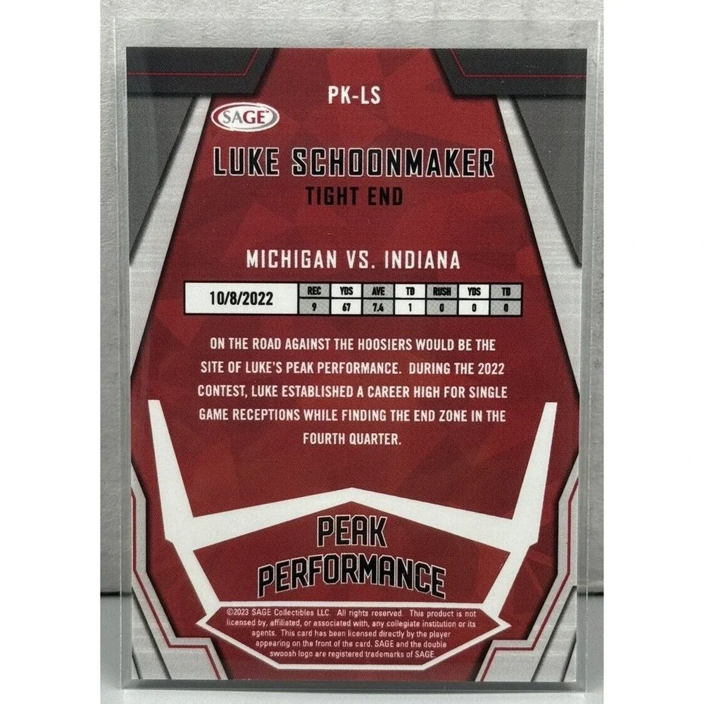2023 SAGE High Series‎ Peak Performance Luke Schoonmaker #PK-LS Rookie RC Purple